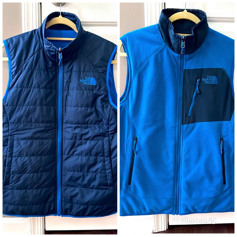 The North Face Vest Mens‎ small maroon/Gray Full Zip Fleece Quilted Reversible